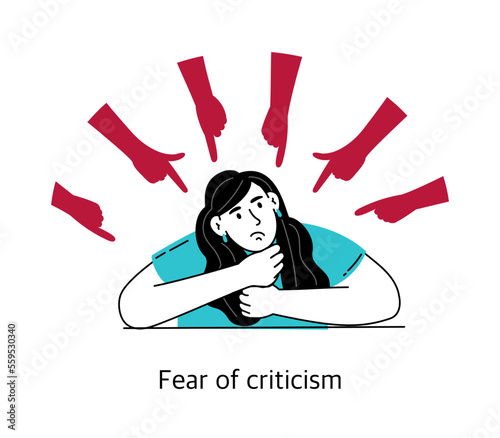 Fear of criticism. The concept of mental health and psychology. Vector illustration of a girl isolated on a white background.