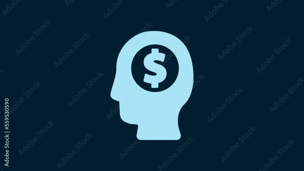 White Business man planning mind icon isolated on blue background. Human head with dollar. Idea to earn money. Business investment growth. 4K Video motion graphic animation White Business man planning mind icon isolated on blue background. Human head with dollar. Idea to earn money. Business investment growth. 4K Video motion graphic animation