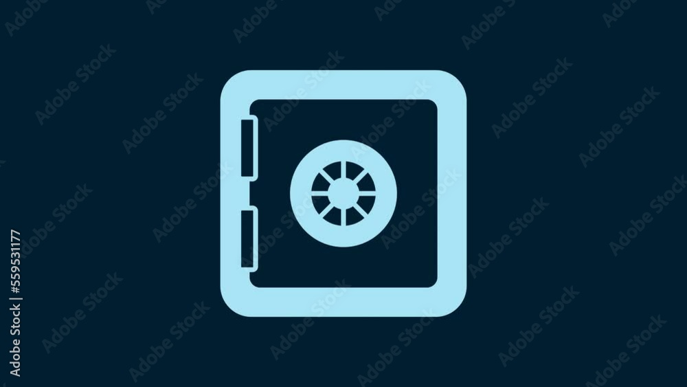 White Safe icon isolated on blue background. The door safe a bank vault with a combination lock. Reliable Data Protection. 4K Video motion graphic animation White Safe icon isolated on blue background. The door safe a bank vault with a combination lock. Reliable Data Protection. 4K Video motion graphic animation