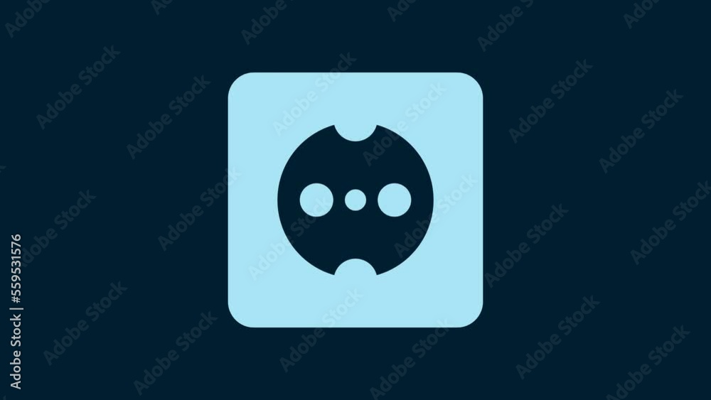 White Electrical outlet icon isolated on blue background. Power socket. Rosette symbol. 4K Video motion graphic animation White Electrical outlet icon isolated on blue background. Power socket. Rosette symbol. 4K Video motion graphic animation