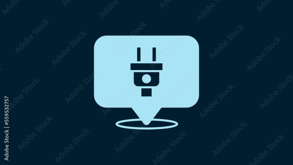 White Electric plug icon isolated on blue background. Concept of connection and disconnection of the electricity. 4K Video motion graphic animation