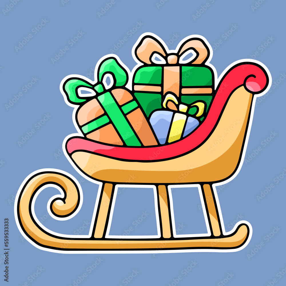 Obraz premium Santa s sleigh with gifts, vector design element, hand drawn