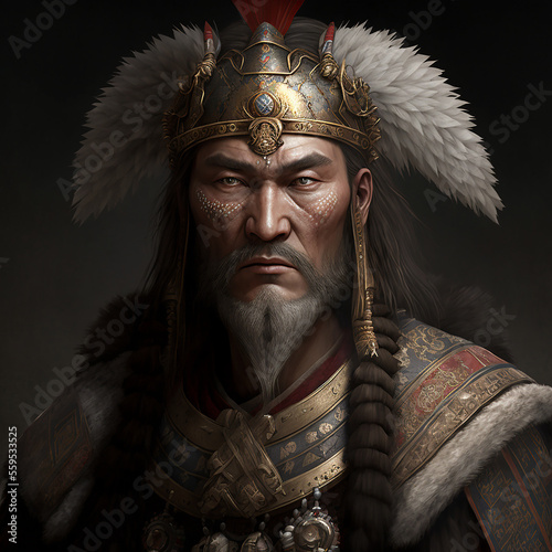 Mete (Mete Han), Mao-tun, BC. 209 - BC He is the Turk-Hun ruler, the ruler of the Great Hun Empire, which reigned between 174 BC. Created with Generative AI technology. photo