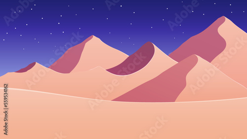 砂漠の風景イラスト_夜_星空_16:9