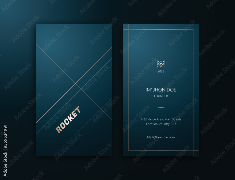 Fototapeta premium Simple Elegant Vertical busines Card Ediable Template, Luxury Gold on Dark Blue Background