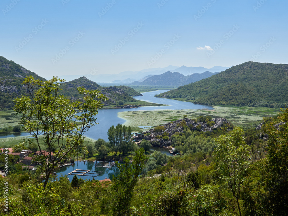 Panoramic view of Karuc, a fishing village in Lake Skadar. Montenegro, Europe