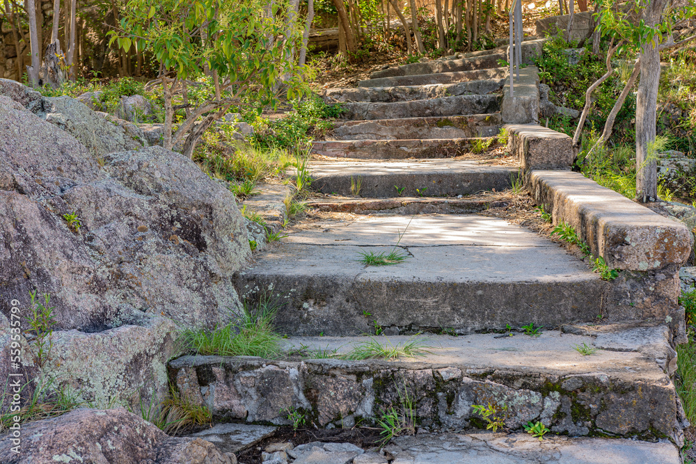 Stone stairs near the house in the mountains Stone stairs near the house in the mountains