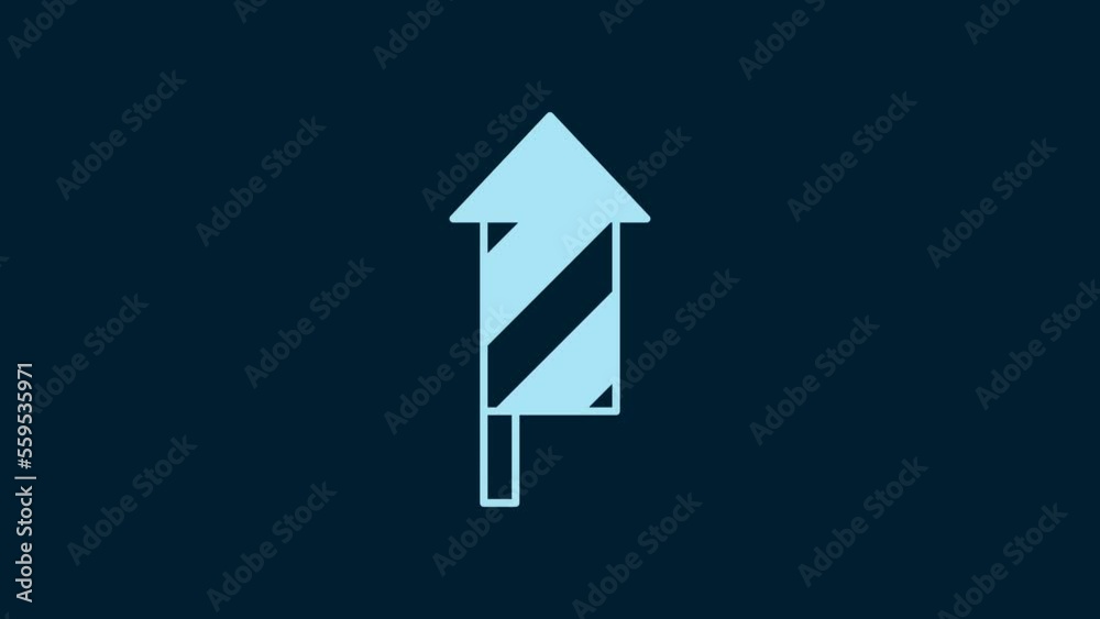 White Firework rocket icon isolated on blue background. Concept of fun party. Explosive pyrotechnic symbol. 4K Video motion graphic animation White Firework rocket icon isolated on blue background. Concept of fun party. Explosive pyrotechnic symbol. 4K Video motion graphic animation