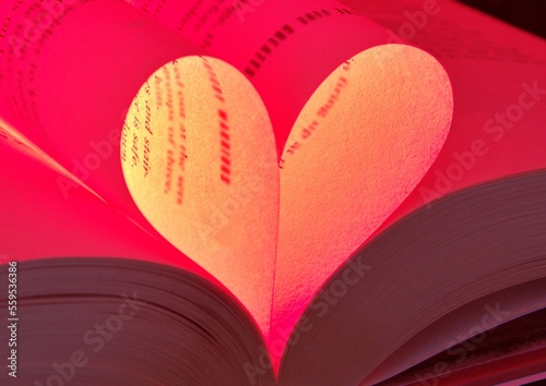 фотографія Red heart made from pages of a romance novel
