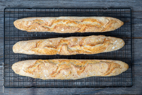 freshly baked french breads, homemade baguettes