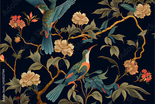 Chinoiserie hummingbird pattern ai art