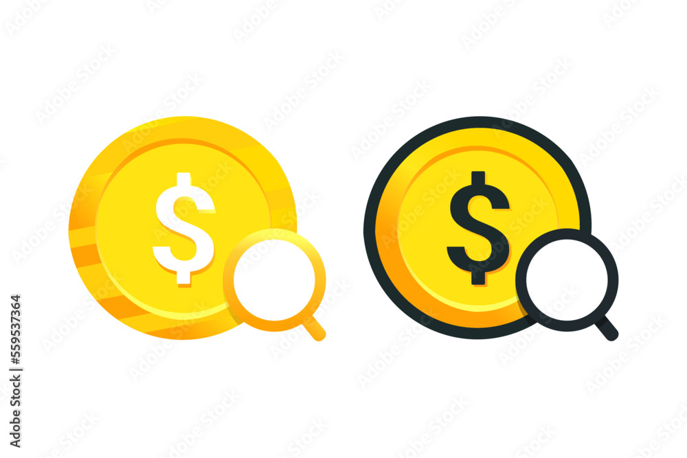 Magnifier money. Looking for money. Illustration vector Magnifier money. Looking for money. Illustration vector