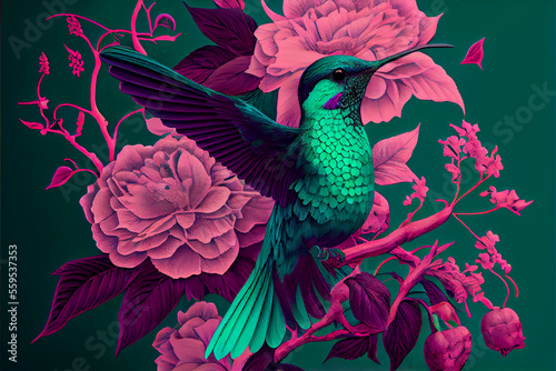 Double exposure hummingbird ai art