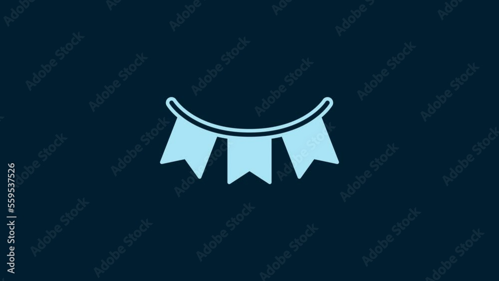 White Carnival garland with flags icon isolated on blue background. Party pennants for birthday celebration, festival decoration. 4K Video motion graphic animation White Carnival garland with flags icon isolated on blue background. Party pennants for birthday celebration, festival decoration. 4K Video motion graphic animation
