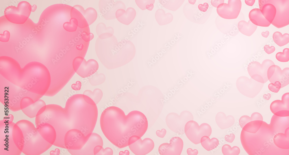 Elements in the shape of a heart flying on a pink background. Vector symbols of love for Mother's Day, Valentine's Day. Greeting card design for wedding