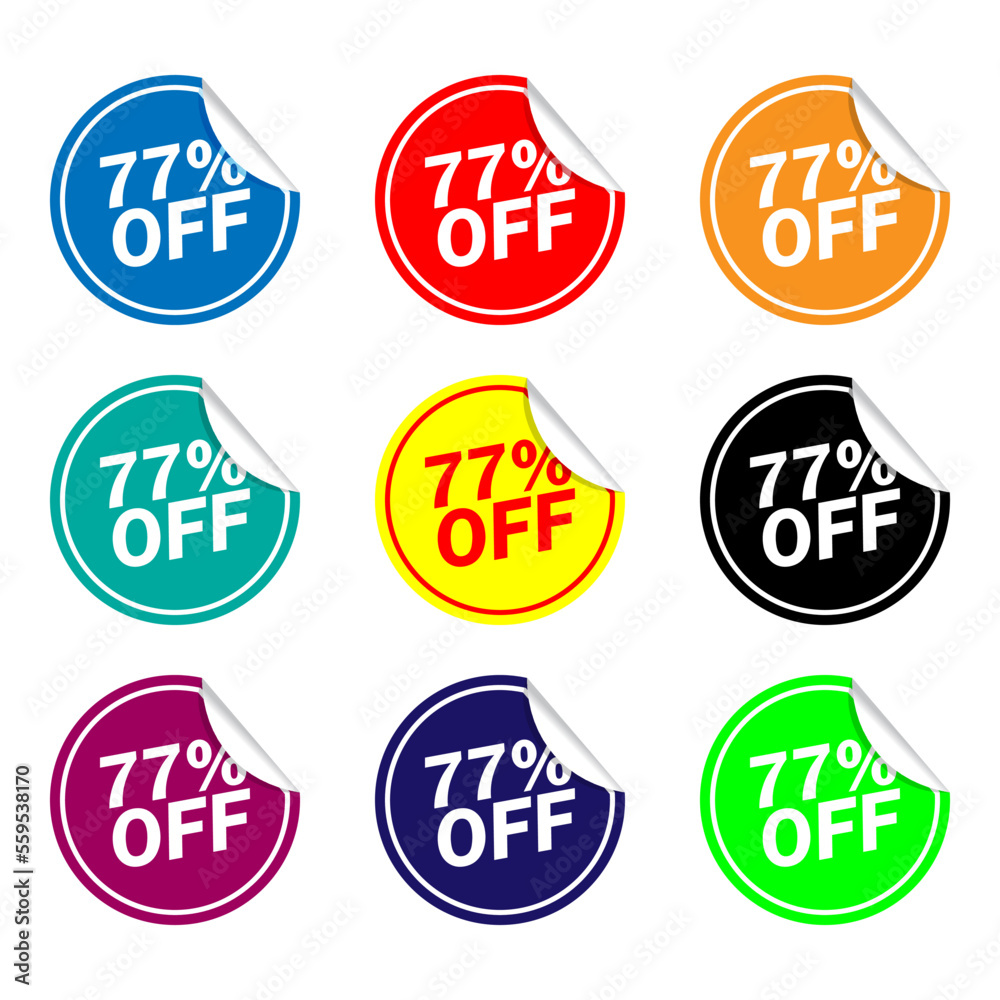77 percent offer set of colorful sale stickers