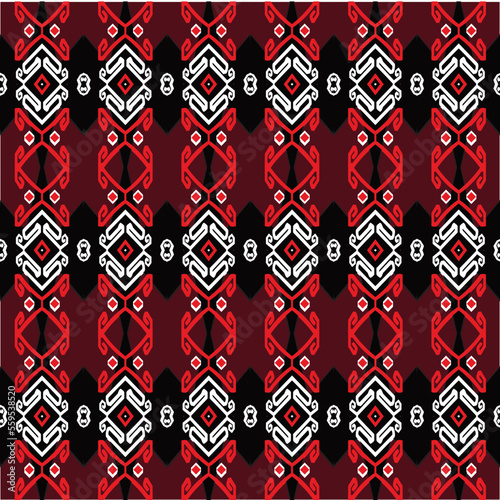 seamless pattern with red hearts, toraja and indian style