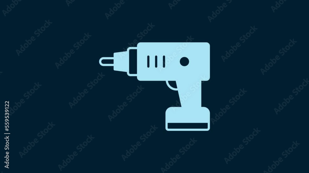 White Electric cordless screwdriver icon isolated on blue background. Electric drill machine. Repair tool. 4K Video motion graphic animation White Electric cordless screwdriver icon isolated on blue background. Electric drill machine. Repair tool. 4K Video motion graphic animation