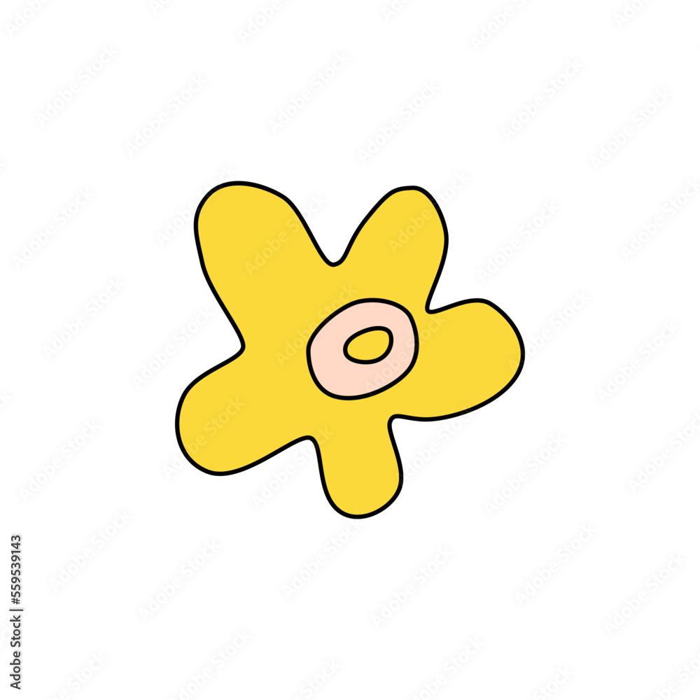 Retro Groovy Flower Element, Daisy flat icon in doodle style. Cute Hand Drawn Hippy Flower inspirited by 70s years. Vintage vector illustration isolated on white background. Floral for poster, print. Retro Groovy Flower Element, Daisy flat icon in doodle style. Cute Hand Drawn Hippy Flower inspirited by 70s years. Vintage vector illustration isolated on white background. Floral for poster, print.