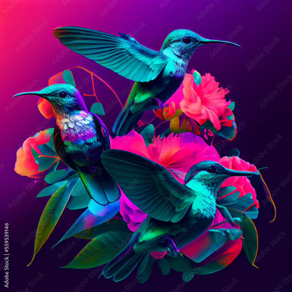 Obraz premium Hummingbird vaporwave art ai art