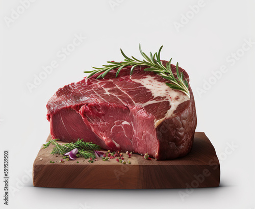 Fresh raw beef steaks on cutting board, AI Generate