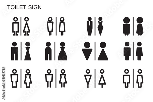 Toilet icons set, male or female restroom.Vector illustration style is flat iconic symbol.