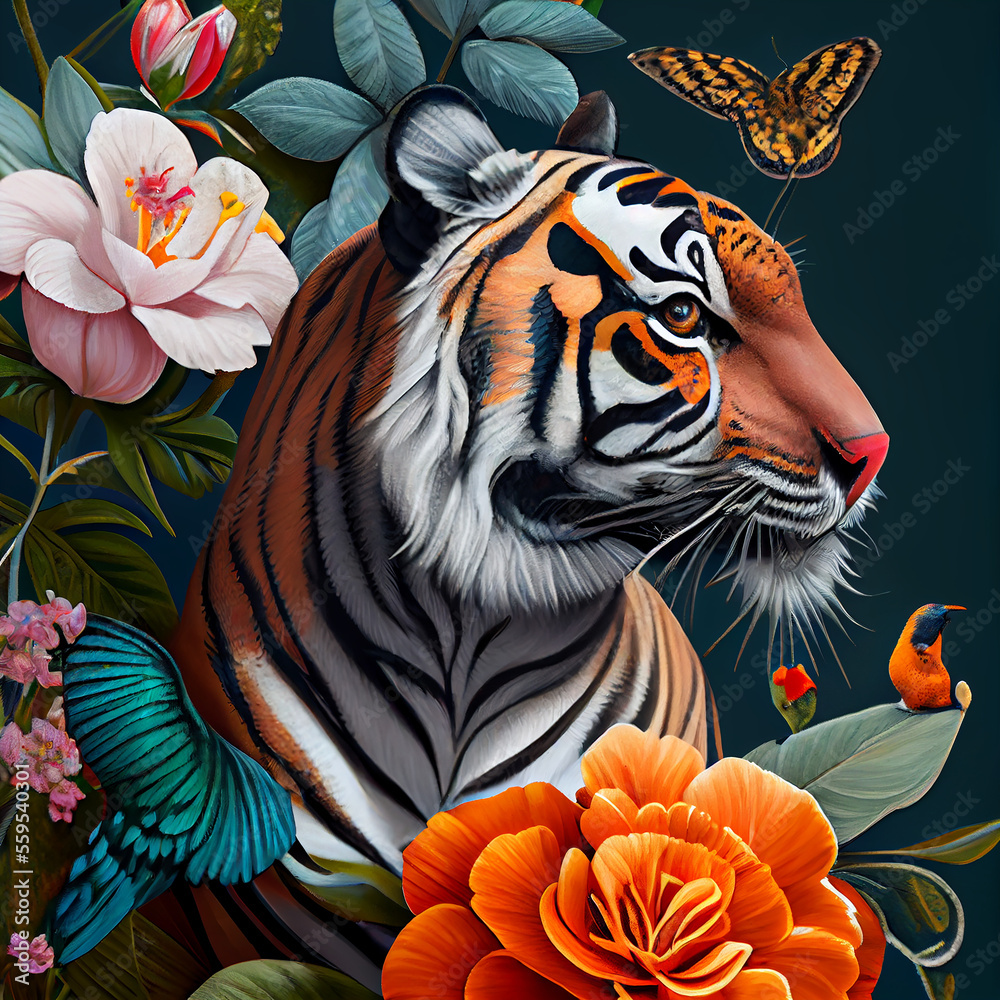 Tiger and hummingbird pattern ai art Tiger and hummingbird pattern ai art