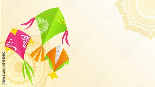 Happy Makar Sankranti (Uttrayan) Wish Animation Background with Colorful Kites. photo
