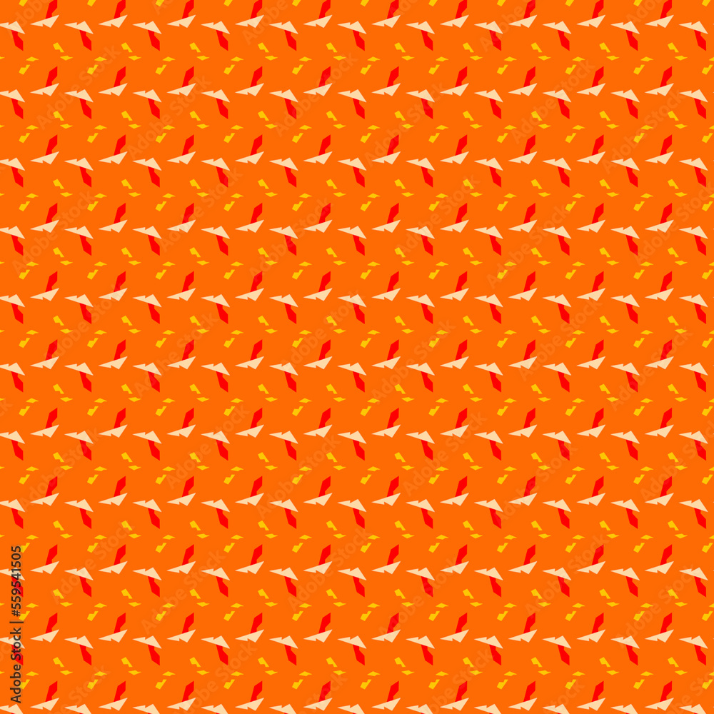 Modern bright abstract small polygonal geometric motifs isolated on an orange background