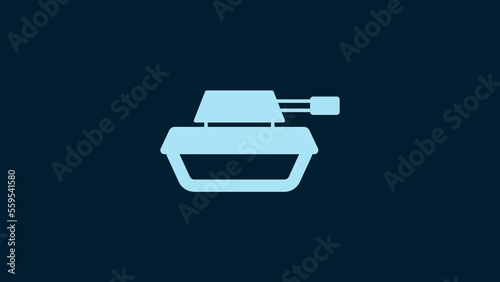White Military tank icon isolated on blue background. 4K Video motion graphic animation