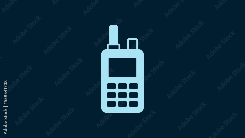 White Walkie talkie icon isolated on blue background. Portable radio transmitter icon. Radio transceiver sign. 4K Video motion graphic animation White Walkie talkie icon isolated on blue background. Portable radio transmitter icon. Radio transceiver sign. 4K Video motion graphic animation