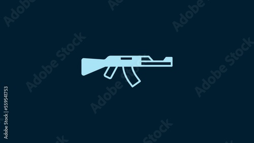 White Submachine gun icon isolated on blue background. Kalashnikov or AK47. 4K Video motion graphic animation