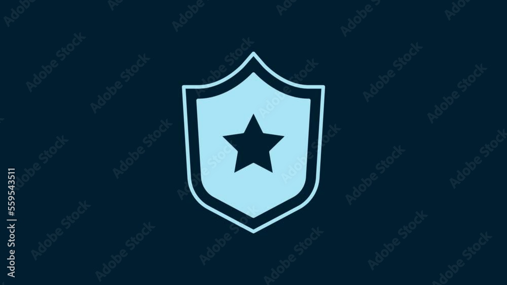 White Police badge icon isolated on blue background. Sheriff badge sign. Shield with star symbol. 4K Video motion graphic animation White Police badge icon isolated on blue background. Sheriff badge sign. Shield with star symbol. 4K Video motion graphic animation