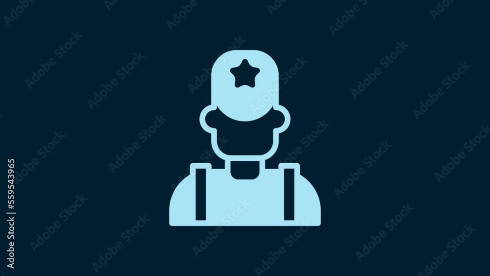 White Sheriff cowboy hat with star badge icon isolated on blue background. Police officer. 4K Video motion graphic animation White Sheriff cowboy hat with star badge icon isolated on blue background. Police officer. 4K Video motion graphic animation