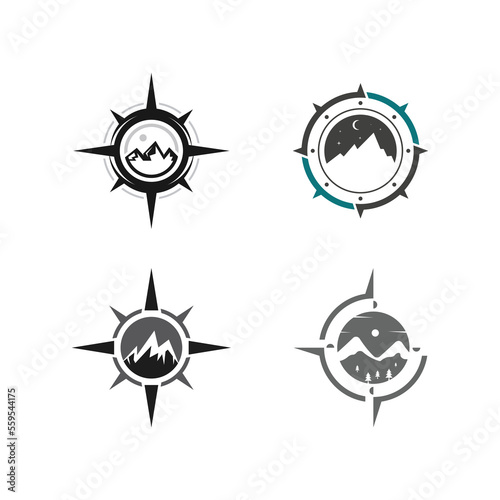 Compass and mountain logo template. Logo design for adventure or travel inspiration.