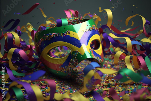 carnival mask with festive ornaments, Generative Ai © DANTETESTA
