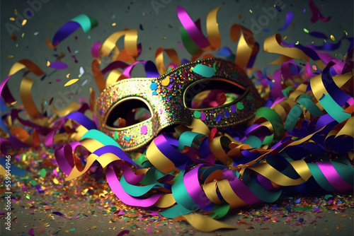 carnival mask with festive ornaments, Generative Ai © DANTETESTA