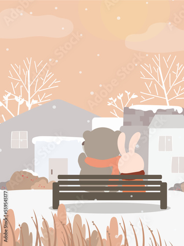 vector of final winter with rabbit and bear together