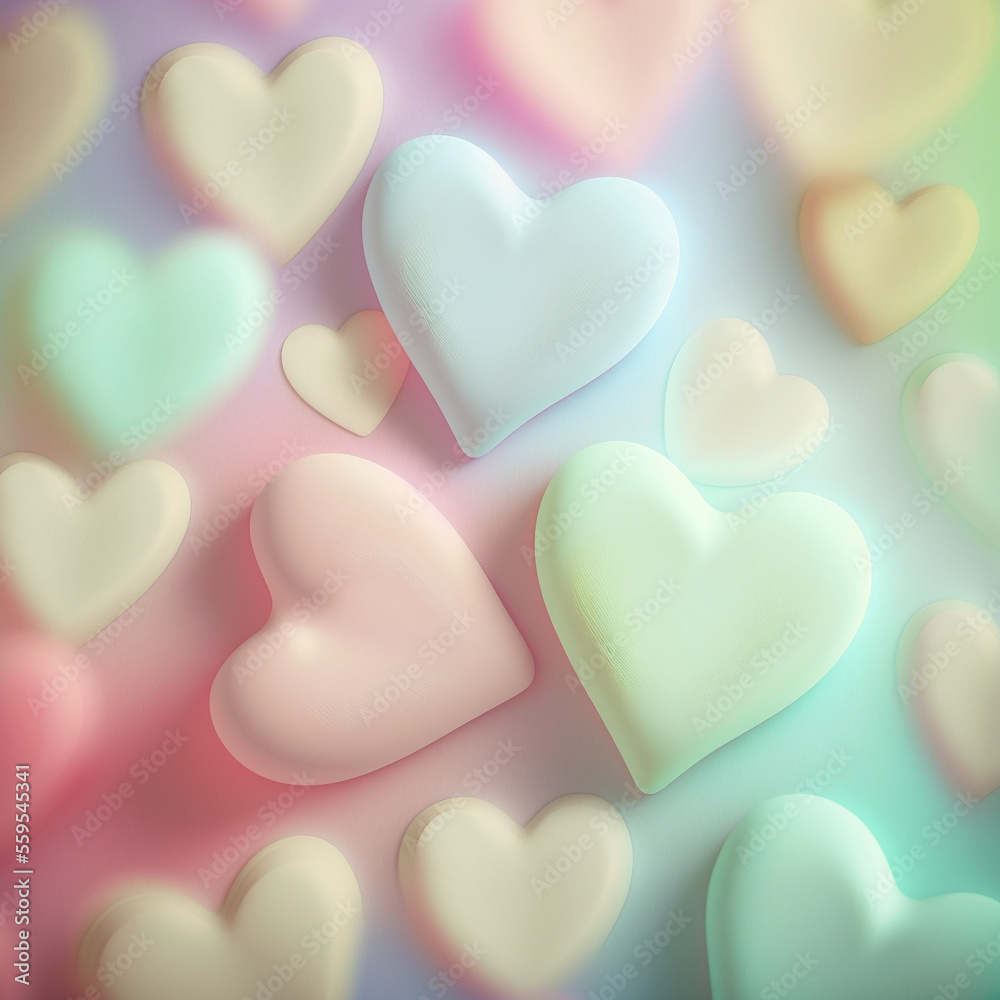 Fototapeta premium Abstrakte Pastell Hintergrund mit Herzen - Konzept Muttertag, Valentinstag, Geburtstag - Frühlingsfarben 