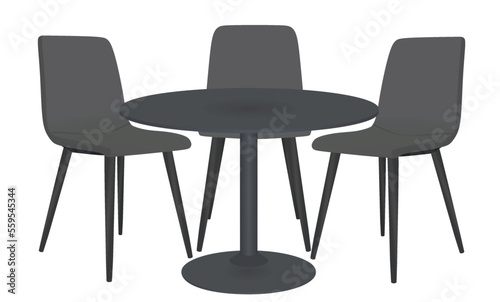 Coffee table and three chairs. vector illustration