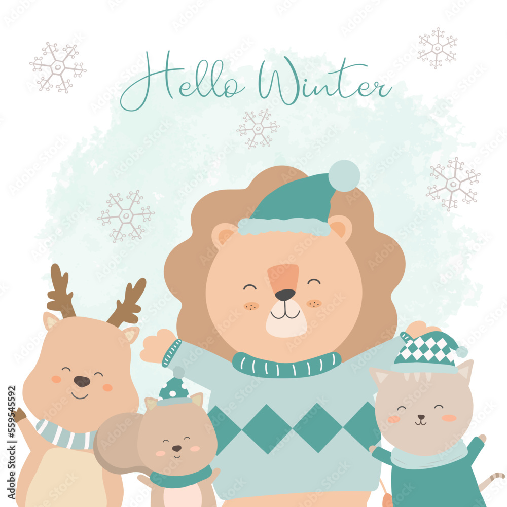 vector of final winter with lion, fox, cat and lion vector of final winter with lion, fox, cat and lion