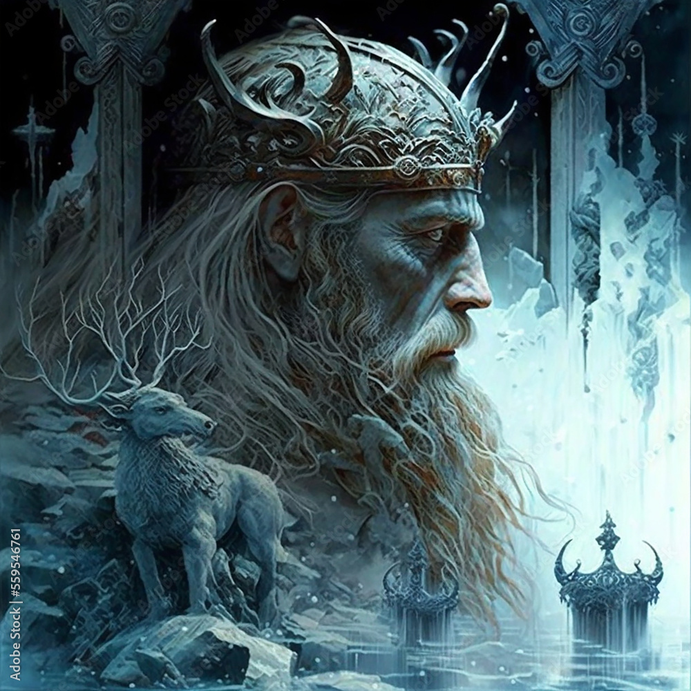 A Scandinavian god in the elven realm. Alfheim is the land of the elves in Norse mythology. Alfheimr is the home of the light elves. Created with Generative AI technology. - obrazy, fototapety, plakaty 