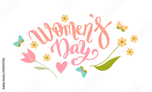 Women's day, gorgeous lettering written with elegant calligraphic font or script. © Viktoriia