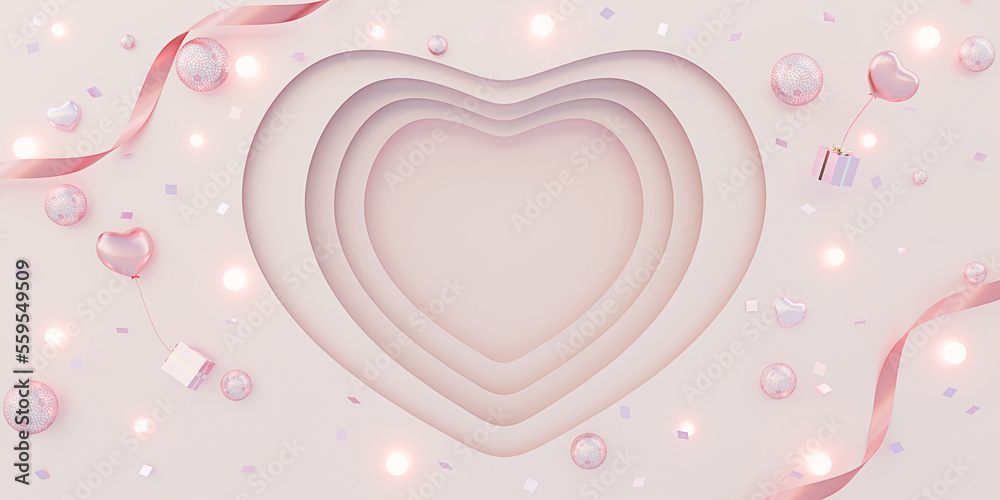 valentine background in soft tones Paper cut art Sweet heart 3D illustration