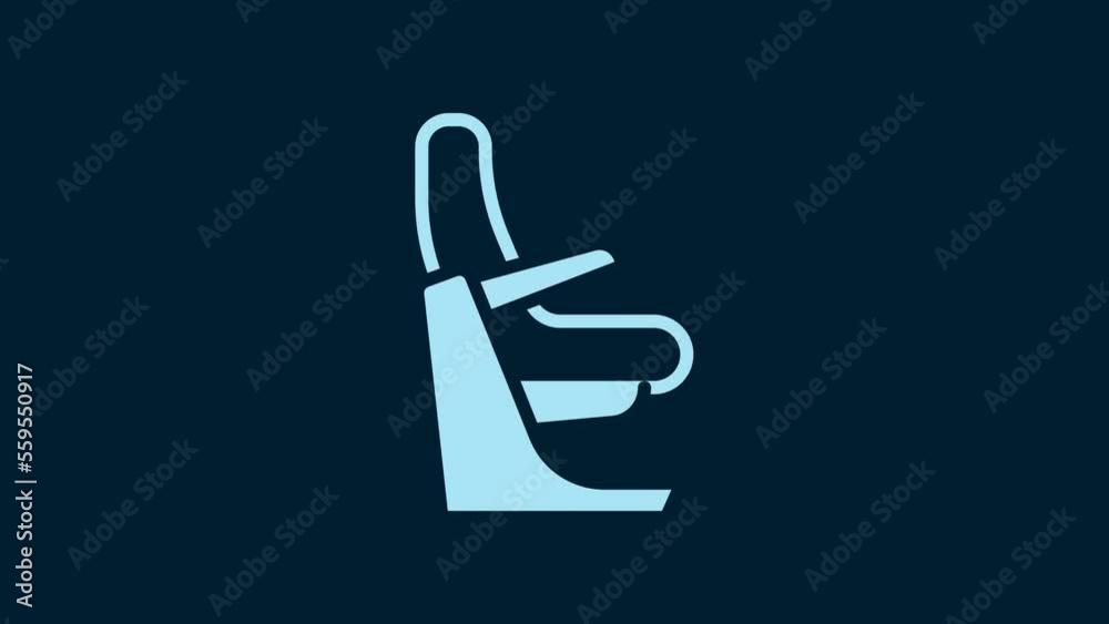 White Airplane seat icon isolated on blue background. 4K Video motion graphic animation