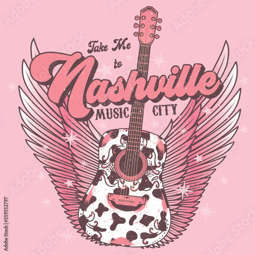 Artwork for a t-shirt. Nostalgic concept. Take me to Nashville music city.