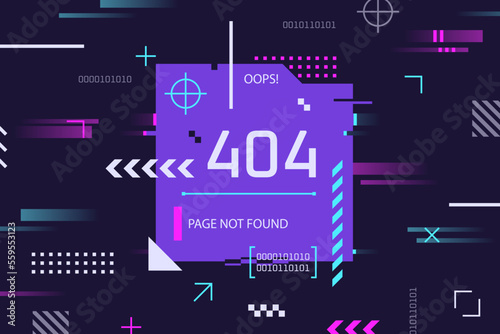 Tech error banner. Website maintenance poster, software technical 404 errors, not connected hacker concept futuristic glitch tech design fix site server failure vector illustration photo