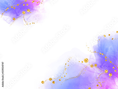 Quadro em tela Violet gold glitter abstract alcohol ink brush creative hand painted