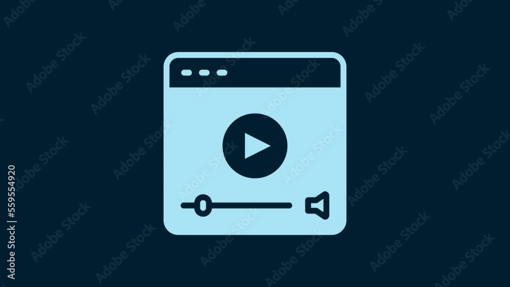 White Online play video icon isolated on blue background. Film strip with play sign. 4K Video motion graphic animation White Online play video icon isolated on blue background. Film strip with play sign. 4K Video motion graphic animation