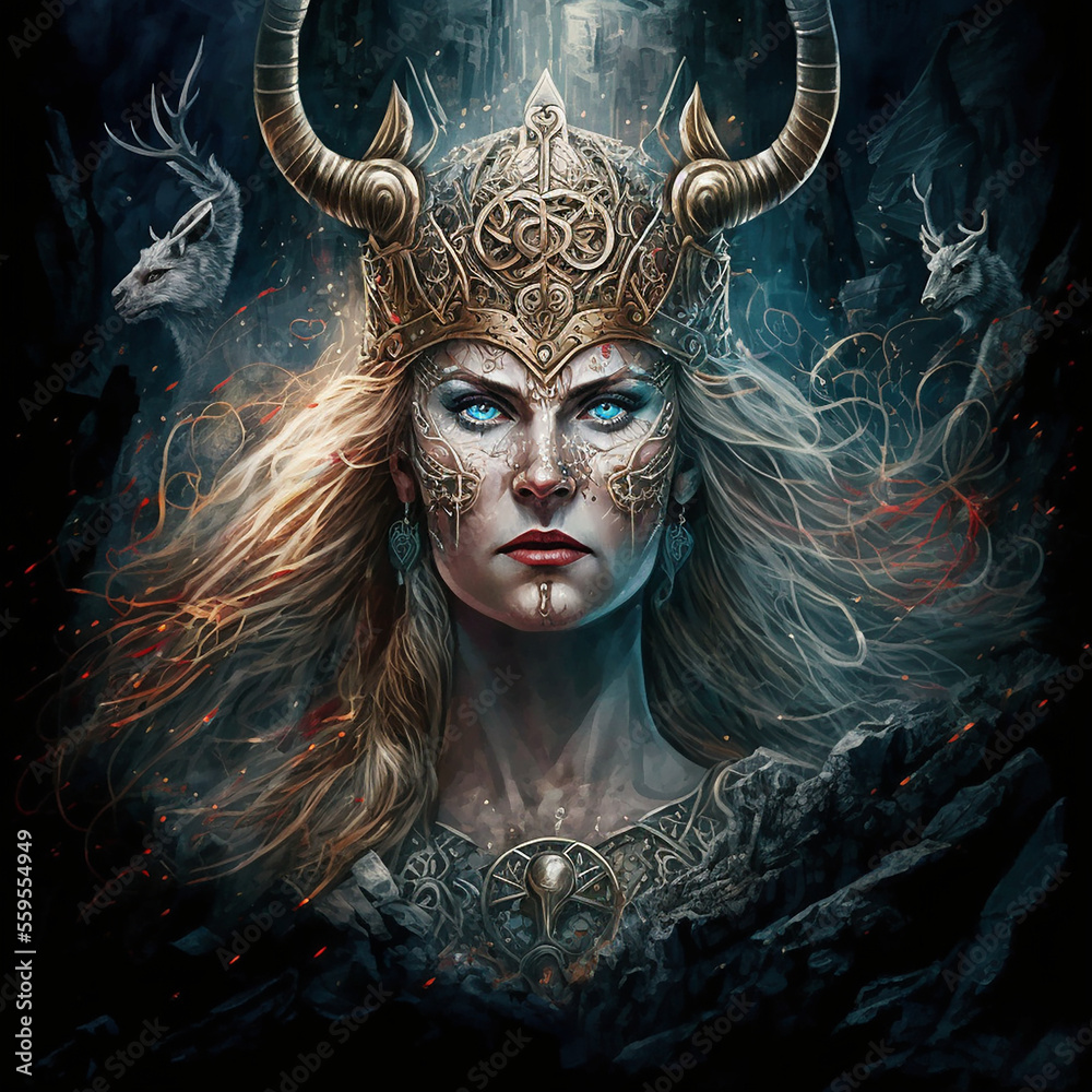 Norse mythology goddess Hel. Created with Generative AI technology ...